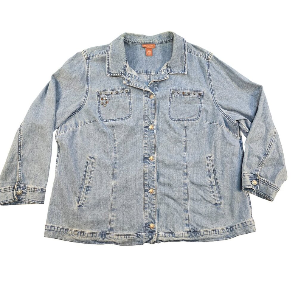 Western Studded Denim Jacket 1X Light Wash Shacket